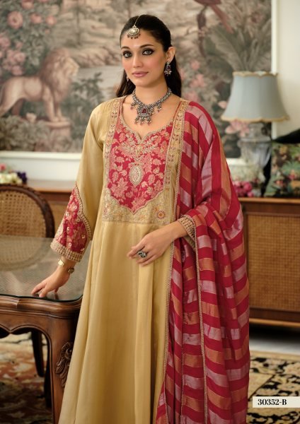 Classy Yellow Designer Pure Viscose Kanjivaram Suit Set with Pure Silk Pant From Royal Export Embroidery Suits Wholesale