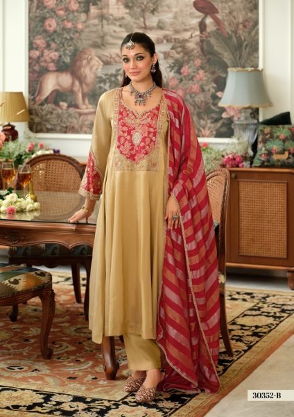Classy Yellow Designer Pure Viscose Kanjivaram Suit Set with Pure Silk Pant From Royal Export Embroidery Suits Wholesale