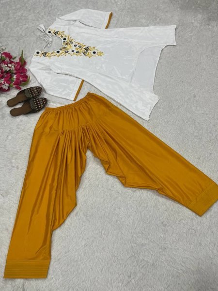 Classy Yellow Fully Stitched Crepe Top and Farshi Salwar Set at Manufacturer Rate CO ORD Sets