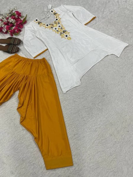 Classy Yellow Fully Stitched Crepe Top and Farshi Salwar Set at Manufacturer Rate CO ORD Sets