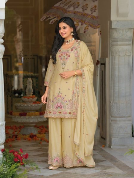 Classy Yellow Heavy Chinon Salwar Suit with Designer Embroidery For Function 