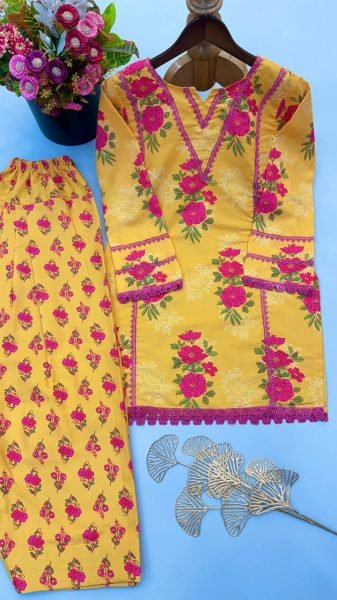 Classy Yellow Premium Natural Crepe Top Farshi Pant Co Ord Set for Women Ready To Wear Collection
