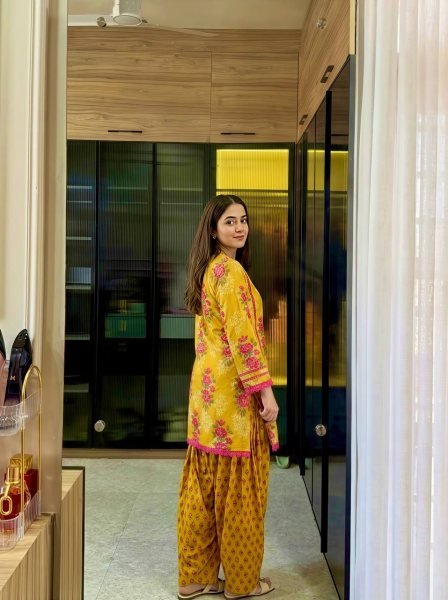 Classy Yellow Premium Natural Crepe Top Farshi Pant Co Ord Set for Women Ready To Wear Collection