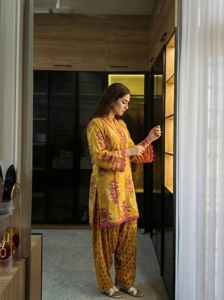 Classy Yellow Premium Natural Crepe Top Farshi Pant Co Ord Set for Women Ready To Wear Collection