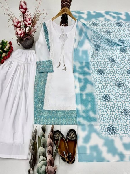 Clean And Elegant Matching Heavy Natural Silk Palazzo With Faux Georgette Dupatta Ready To Wear Collection