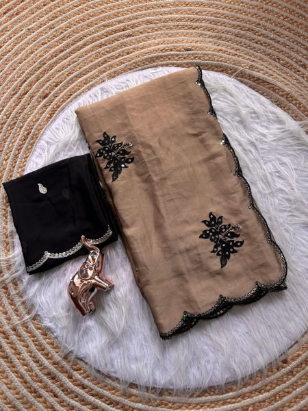 Coffee Designer Saree with Multi Sequins Work for Boutique Collection Silk Sarees Wholesale