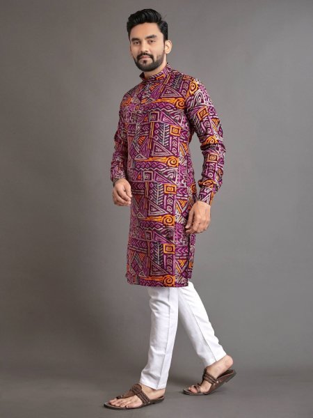 Colorful Foil Printed Kurta Pajama Set Wholesale Festive Outfit Kurta Pajama Wholesale