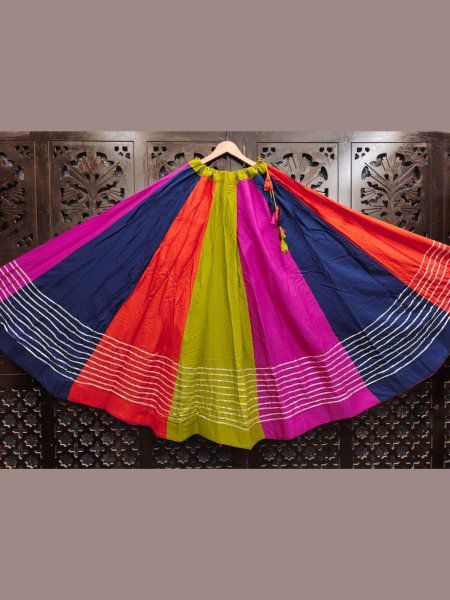 Colorful Kali Work Chaniya with 6 Mtr Flare and Silver Gota Lace Perfect Navratri Outfit 