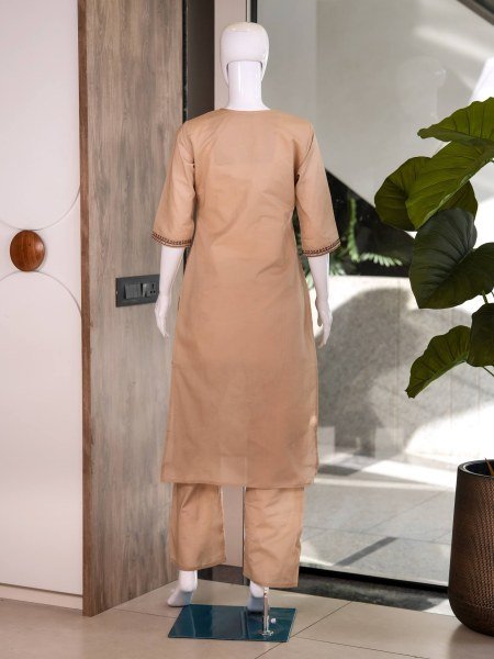 Comfortable Cream Cotton Ethnic Office Wear Cotton Kurti Set with Plazo  Embroidery Kurtis 
