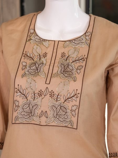 Comfortable Cream Cotton Ethnic Office Wear Cotton Kurti Set with Plazo  Embroidery Kurtis 