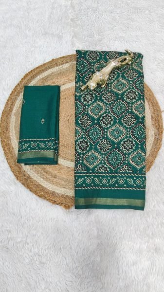 Comfortable Green Mal Cotton Saree with Ethnic Design and Border Printed Cotton Sarees Wholesale