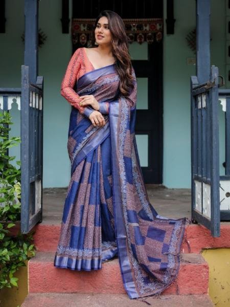 Comfortable Linen Cotton Saree with Intricate Abstract Pattern And Matching Blouse For Woman Linen Sarees Wholesale
