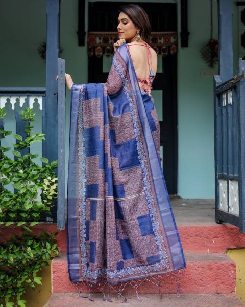 Comfortable Linen Cotton Saree with Intricate Abstract Pattern And Matching Blouse For Woman Linen Sarees Wholesale