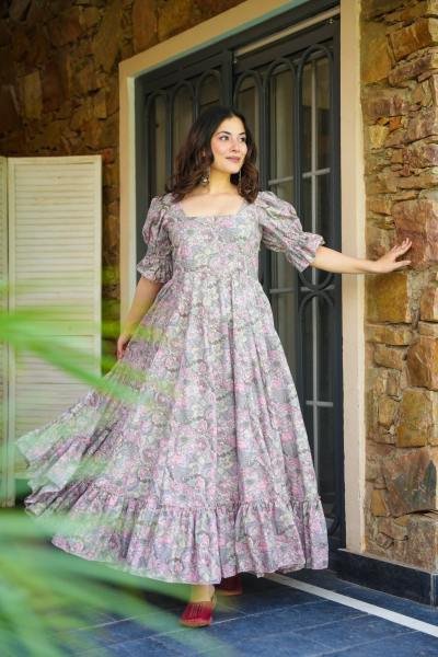 Comfortable Printed Rayon Long Gown at Manufacturer Rate Printed Kurtis