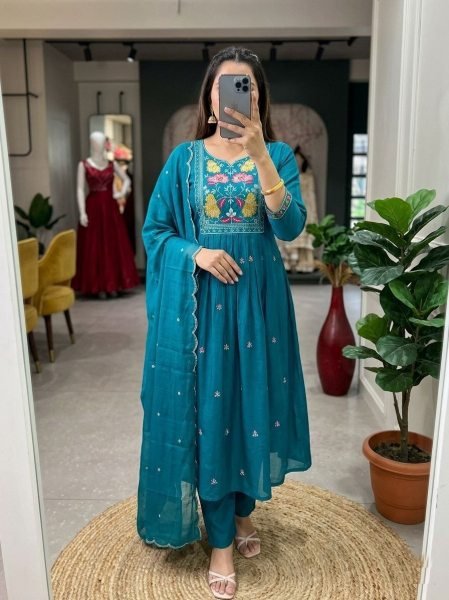 comfortable Teal Blue Soft Mul Chanderi Collection For Women Kurtis
