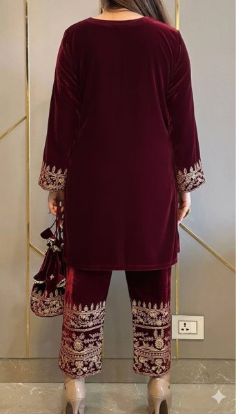 Comfy Red Velvet Fully Stitched with 3 4 Sleeves Kurti Pant at Wholesale Rate for Reseller  CO ORD Sets
