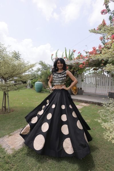 Compact Black Roman Silk Navratri Lehenga Choli with Mirror Lace Work and 6 Meter Flair Navratri Lehnega Choli