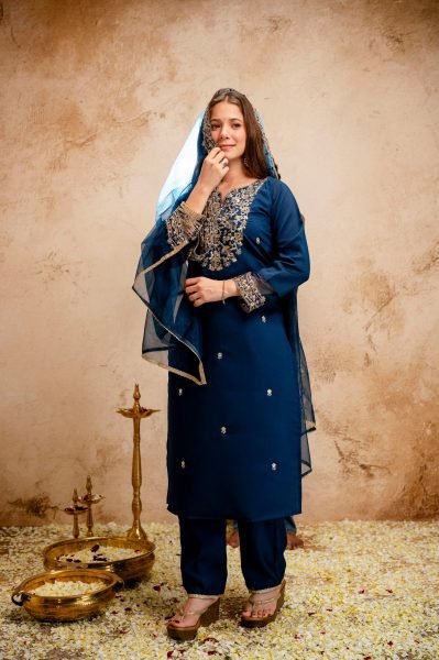 Compact Blue Chanderi Kurti Set with Embroidery for Office Wear at Wholesale Price  Straight Cut Long Kurtis