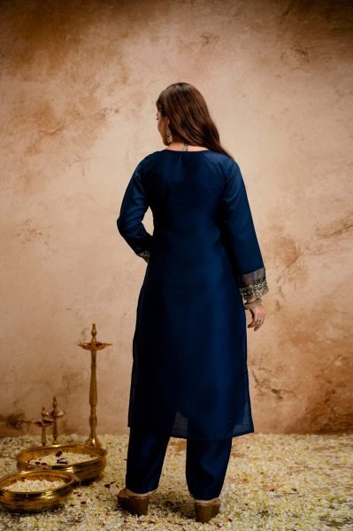 Compact Blue Chanderi Kurti Set with Embroidery for Office Wear at Wholesale Price  Straight Cut Long Kurtis
