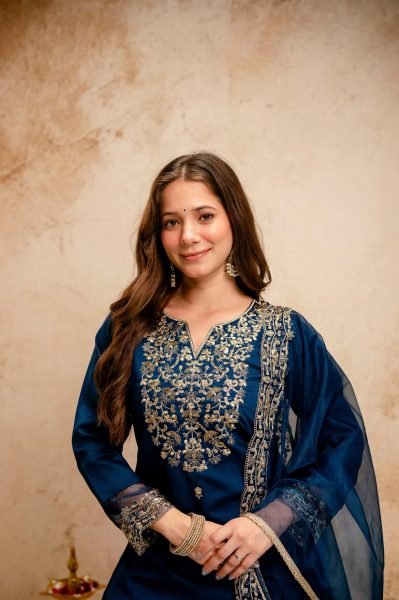 Compact Blue Chanderi Kurti Set with Embroidery for Office Wear at Wholesale Price  Straight Cut Long Kurtis