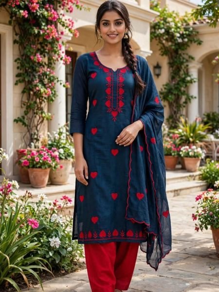Compact Blue Parampara Silk Kurti with Multi Neck and Daman Embroidery Work 