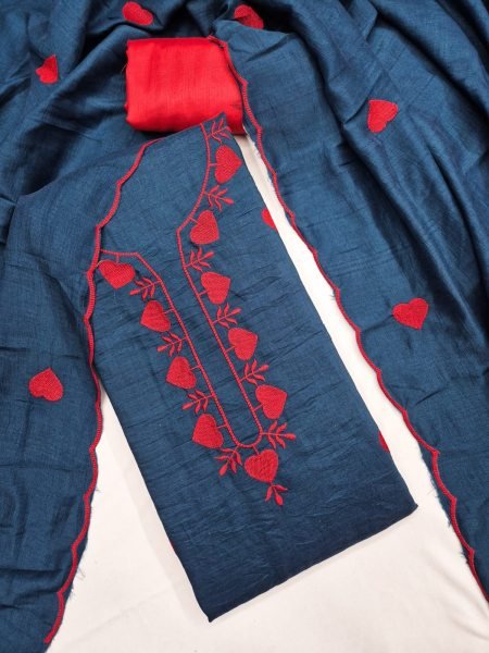 Compact Blue Parampara Silk Kurti with Multi Neck and Daman Embroidery Work Color Set Matching Dress Material Wholesale