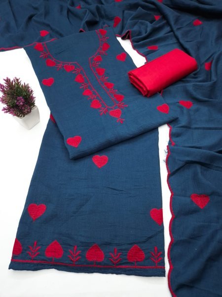 Compact Blue Parampara Silk Kurti with Multi Neck and Daman Embroidery Work Color Set Matching Dress Material Wholesale