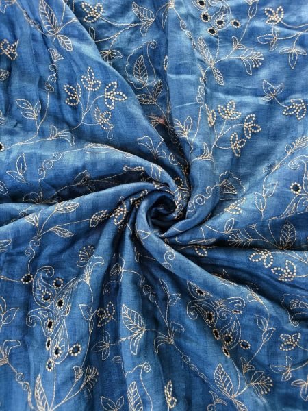 Compact Blue Pure Soft Silk Saree with Floral Thread Handwork and Cutwork Border