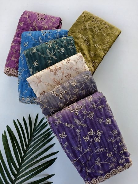 Compact Blue Pure Soft Silk Saree with Floral Thread Handwork and Cutwork Border Silk Sarees Wholesale