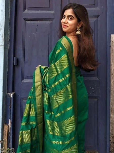 Compact Green Designer Soft Silk Saree with Rich Jacquard Pattern and Running Blouse South Indian Saree 