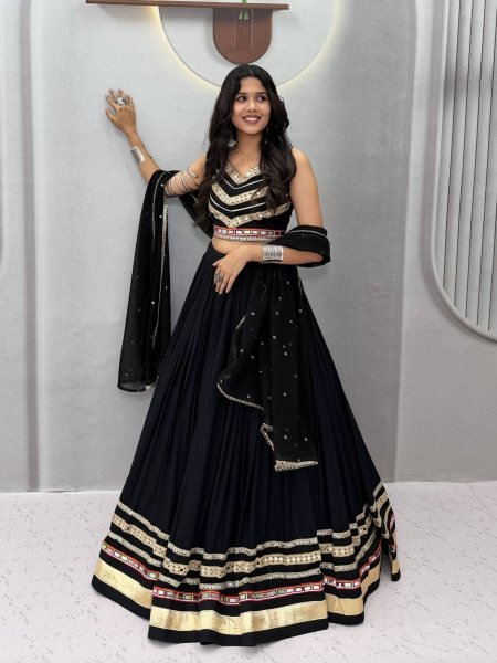 Compact Pure Cotton Chaniya Choli With Heavy Gamthi Work Mirror Lace For Navratri Collection   Lehenga