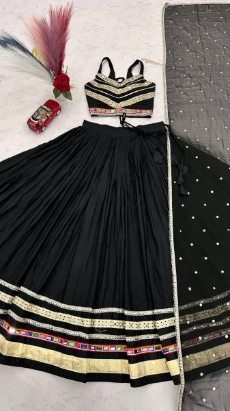 Compact Pure Cotton Chaniya Choli With Heavy Gamthi Work Mirror Lace For Navratri Collection  Navratri Lehnega Choli
