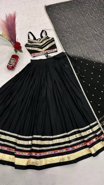 Compact Pure Cotton Chaniya Choli With Heavy Gamthi Work Mirror Lace For Navratri Collection  Navratri Lehnega Choli