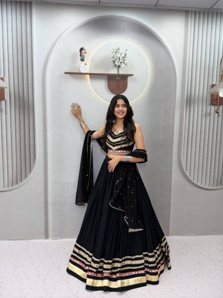 Compact Pure Cotton Chaniya Choli With Heavy Gamthi Work Mirror Lace For Navratri Collection  Navratri Lehnega Choli