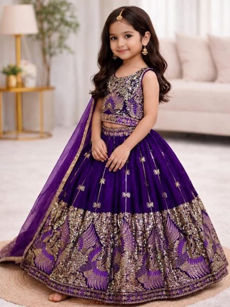 Compact Purple Festive Wear Soft Sindur Silk Lehenga Choli with Net Dupatta 