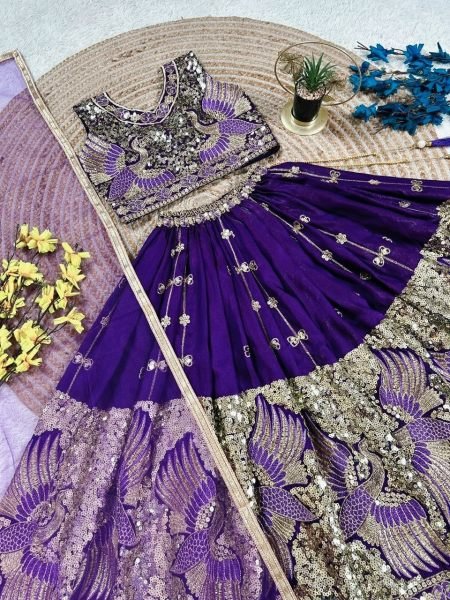 Compact Purple Festive Wear Soft Sindur Silk Lehenga Choli with Net Dupatta Girls Wear
