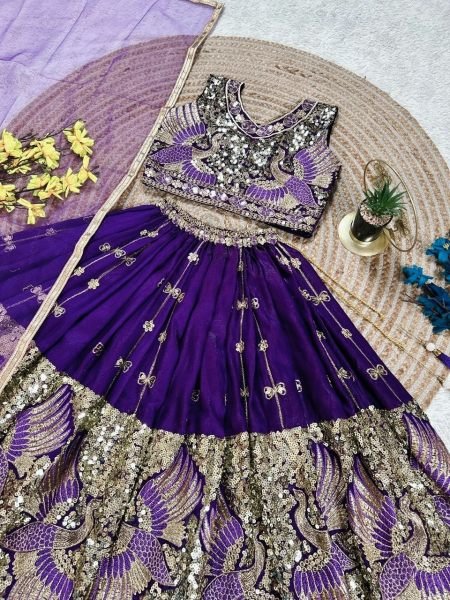 Compact Purple Festive Wear Soft Sindur Silk Lehenga Choli with Net Dupatta Girls Wear