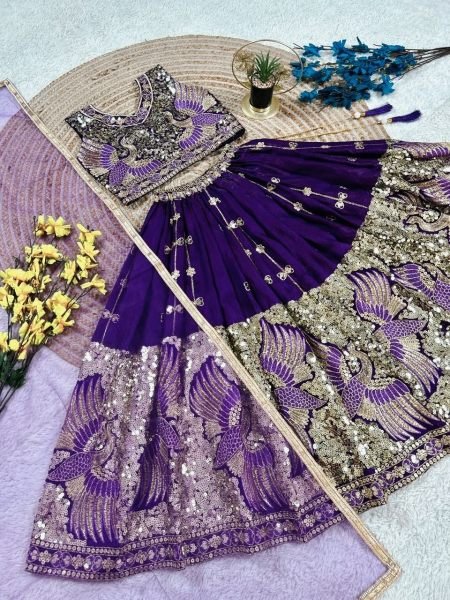 Compact Purple Festive Wear Soft Sindur Silk Lehenga Choli with Net Dupatta Girls Wear