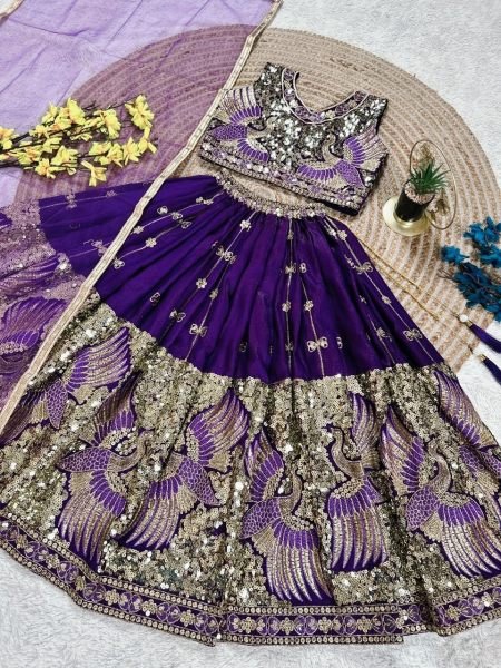 Compact Purple Festive Wear Soft Sindur Silk Lehenga Choli with Net Dupatta Girls Wear