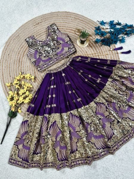 Compact Purple Festive Wear Soft Sindur Silk Lehenga Choli with Net Dupatta Girls Wear
