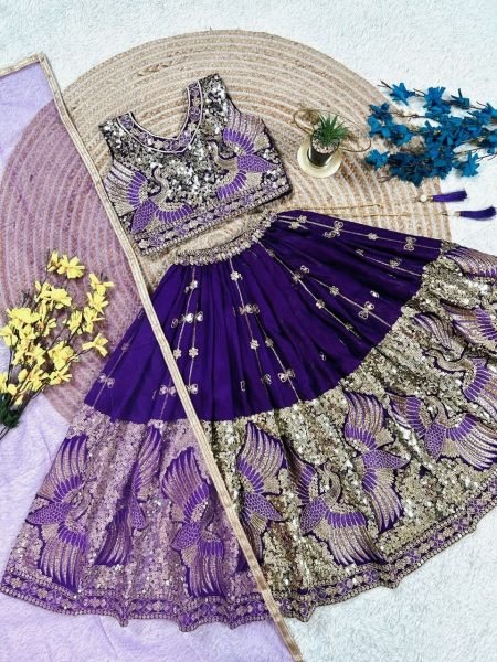 Compact Purple Festive Wear Soft Sindur Silk Lehenga Choli with Net Dupatta Girls Wear
