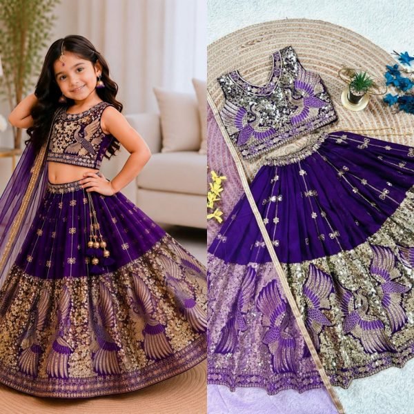 Compact Purple Festive Wear Soft Sindur Silk Lehenga Choli with Net Dupatta Girls Wear
