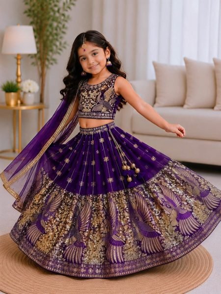 Compact Purple Festive Wear Soft Sindur Silk Lehenga Choli with Net Dupatta Girls Wear