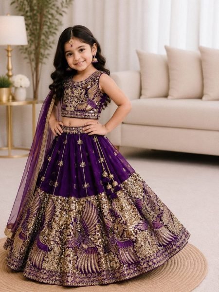 Compact Purple Festive Wear Soft Sindur Silk Lehenga Choli with Net Dupatta Girls Wear