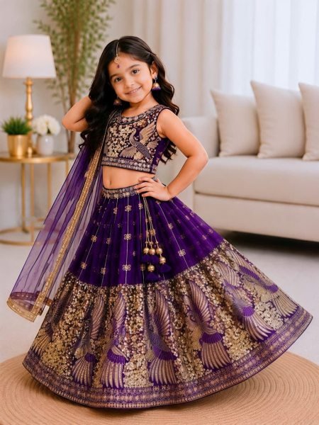 Compact Purple Festive Wear Soft Sindur Silk Lehenga Choli with Net Dupatta Girls Wear