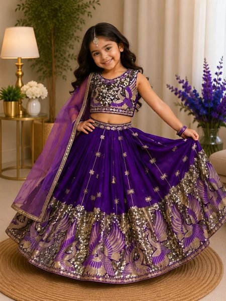 Compact Purple Festive Wear Soft Sindur Silk Lehenga Choli with Net Dupatta Girls Wear