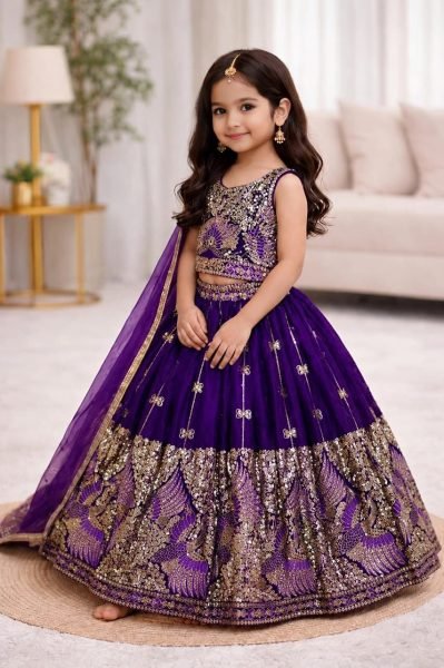 Compact Purple Festive Wear Soft Sindur Silk Lehenga Choli with Net Dupatta Girls Wear
