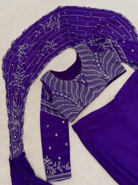 Compact Purple Party Wear Chinon Silk Lehenga with Embroidered Blouse for Women Ready To Wear Saree 