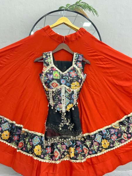 Compact Red Pure Cotton Navratri Lehenga Choli with Real Mirror Work at Wholesale Rate Navratri Lehnega Choli