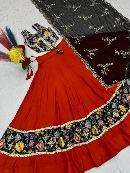 Compact Red Pure Cotton Navratri Lehenga Choli with Real Mirror Work at Wholesale Rate Navratri Lehnega Choli